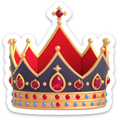 black crown with red gems, classic royal design, velvet inner band, realistic reflections sticker