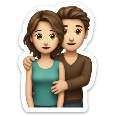 Brown hair Boy and brown hair girl cuddling sticker