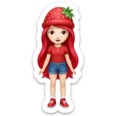 Strawberry shortcake human girl full body and legs with a strawberry hat on her hair without a cake sticker