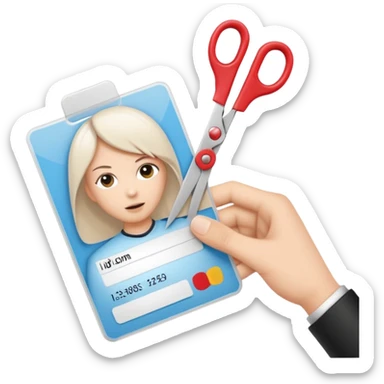 Scissors cutting an ID card in 2 parts.hyper realistic sticker