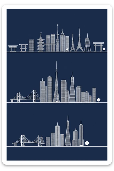 turn the san francisco skyline upside down and place it directly below the tokyo skyline sticker