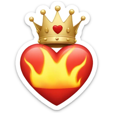 Heart emoji on fire with a crown on it  sticker