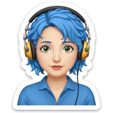 blue haired earringed heaphone wearing middle aged woman very very curly long haired and hazel eyes sticker