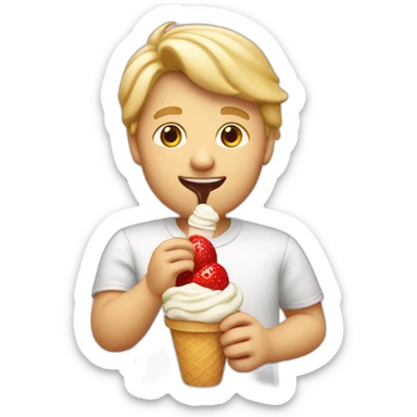 Blond man eating Italian icecream vanilla strawberry sticker