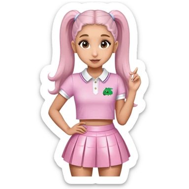 Ariana grande wearing a pink croc top and a short white preppy skirt  sticker