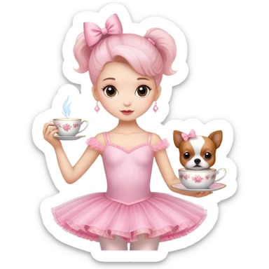 Una bailarina con ropa rosada y con tutu y con cabeza de raza de té sticker