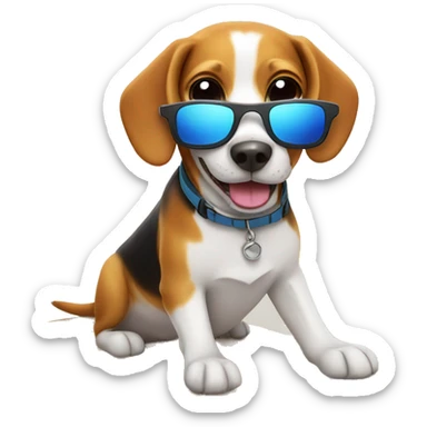 Happy beagle surfing in the sun with sunglasses sticker