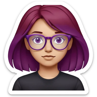 Dark red hair transparent purple glasses black t-shirt  sticker