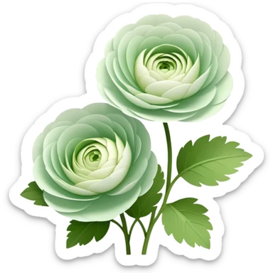 Two white and light green Ranunculus flowers without leaves sticker