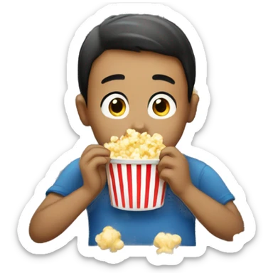 Boy eating popcorn sticker
