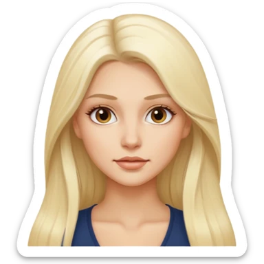 Stylized emoji portrait of a sexy long-haired white-blonde woman, confident expression, smooth skin, minimal makeup, clean background sticker
