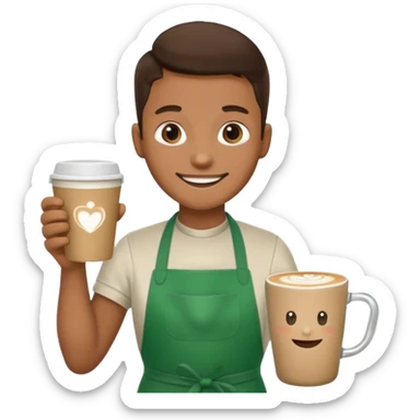 Barista + green apron + latte cup sticker