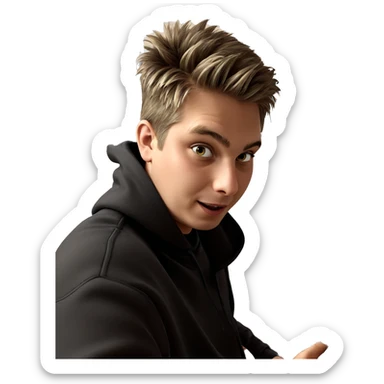 boy with phone in room sticker