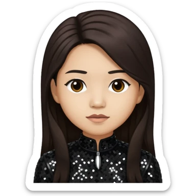 Chi Cheng from Deftones with long dark brown hair, light skin, black sequin outfit sticker