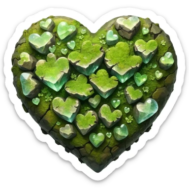 mossy heart shaped natural rough opalescent crystal rock sticker