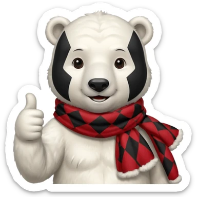 Polar Bear, smiling, thumbs up, wearing red Checkered Triangle scarf sticker