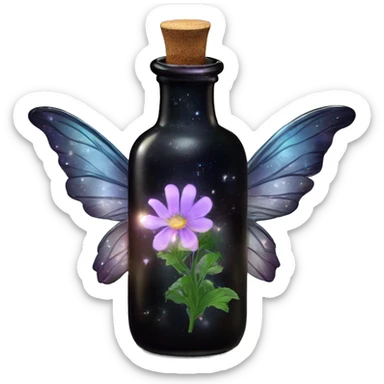 Black magic fairy light sparkling old Antique bottle with poison and with herbal and flowers sticker