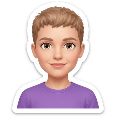 White skin ,  female, lbrown buzzcut, purple shirt, light eyes sticker