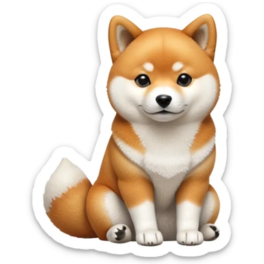 cinematic-[shiba inu]-realistic-full-body-sitting-emoji,-tail-resting-loosely-beside-its-paws,-head-tilted-dramatically, -fluffy-[orange white]-fur,-simplified-yet-realistic-focused-features,-highly-detailed,-glowing-with-an-almost-sarcastic-glow sticker