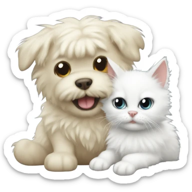 Black cat hitting white fluffy dog sticker