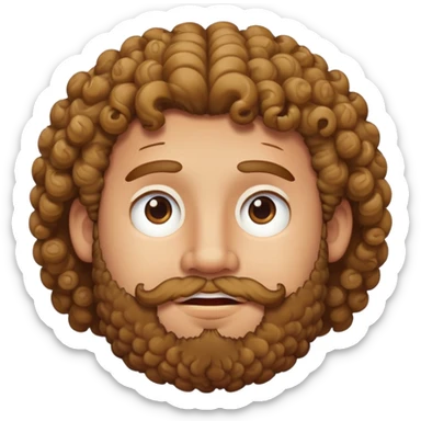 tan guy with curly hair, beard, chubby cheeks, neutral expression sticker