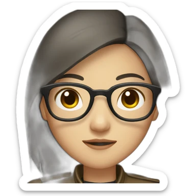 asian girl with glasses and a leather jacket with a  khaki shirt and long dark hair sticker