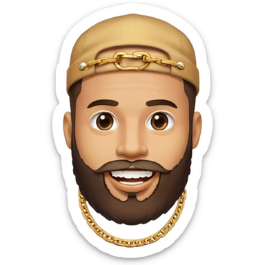 A guy from New York City with a beard and very, very shiny teeth and a rap chain sticker