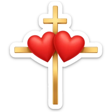 Two red  hearts connected by one simple gold cross  sticker