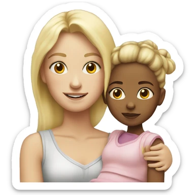blonde girl and her little daughter in her arms sticker