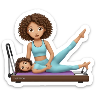 brunette,curly hair 3b girl doing reformer pilates with cute set sticker