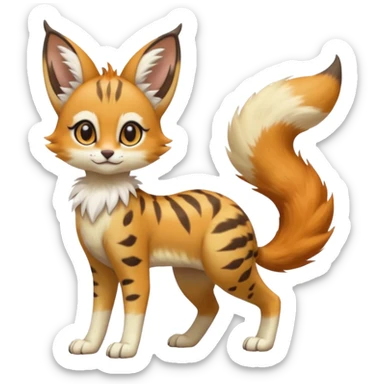 Big-eared big-eyed cute realistic animalistic feral digitigrade 4-legged anime-styled Meloetta-Furret-Sergal-Serval-hybrid-fusion-creature-animal, full body sticker