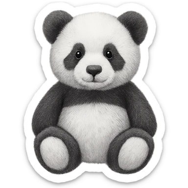 Change the teddy bear's fur to black and white, keep it soft and plush, no shadows, flat lighting, no background. The style should maintain the look of the original teddy bear image. sticker