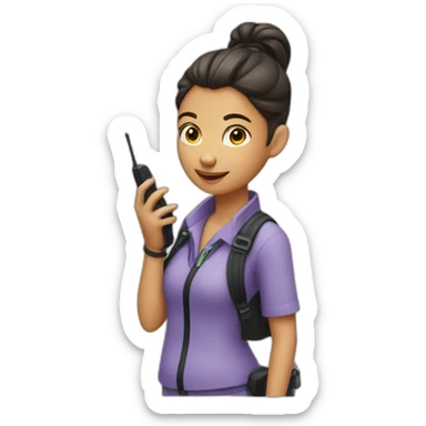 girl with her hair in a bun and a walkie talkie sticker