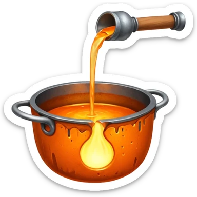 The crucible pours out metal, pixels. sticker