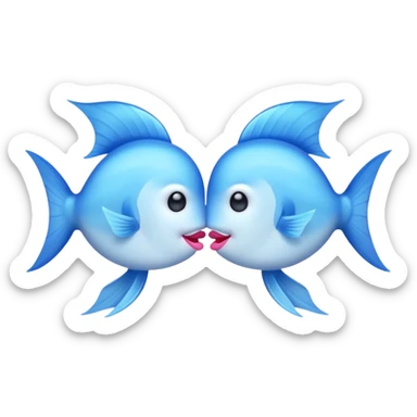 two cute pale blue fishes kissing sticker