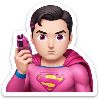 superman in pink suit firing pink laser from his eyes sticker