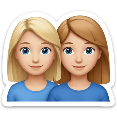 Two girls one with blond hair and one with brown hair both blue eyes saying six seven  sticker