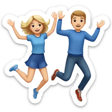 girl and guy jumping together  sticker