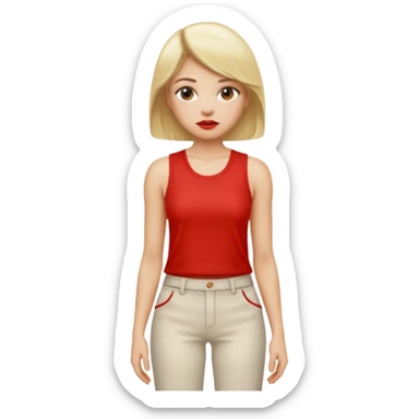 Haz una mujer,rubia,de piel blanca y con short y playera corta sin mangas con cara sexy sticker
