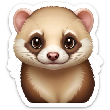 Cinematic Noble sable ferret Portrait Emoji, Poised and dignified, with a sleek, elongated body and a distinct sable ferret head featuring a pointed snout, small, rounded ears, and intelligent, beady eyes, covered in soft, sleek fur with natural brown and cream hues, Simplified yet sharp and sophisticated features, highly detailed, glowing with a warm, natural glow, high shine, exuding an air of quiet confidence, focused and watchful, soft glowing outline, capturing the essence of a clever and majestic sable ferret that feels as though it could leap from the screen with effortless grace! sticker