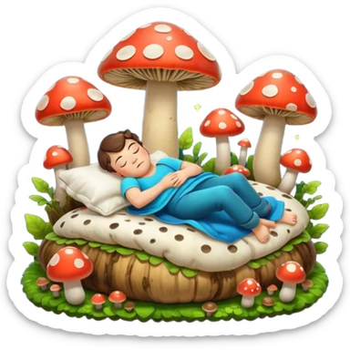 bard character asleep on mushroom bed snoring glow spores sticker
