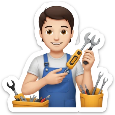 make a white guy with dark brown hair repairing an iphone happy sticker