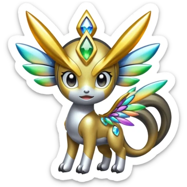 Shiny Colorful Sparkly Glittery Iridescent Alloy Soft Smooth Romantic Tough Cool Big Meloetta-Wargreymon-Pokémon-Digimon-Fakémon-fusion-hybrid-creature sticker