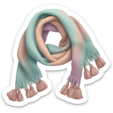 Scarf: pastel colors, with a cozy texture, and tassels on the ends of the scarf. sticker
