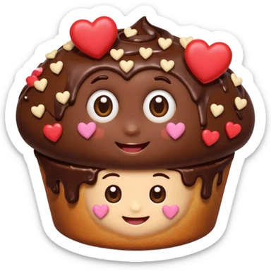 Cartoon chocolate mini pastry with heart eyes, tiny hearts floating, smiling face, chibi style, Twitch emoji style, transparent background, colorful
 sticker