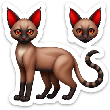 Gothic exotic Red and black and edgy and cute shiny Fantasy-Siamese-Bobcat-Caracal-Lykoi-feline-Fakémon-feline-hybrid (full body) sticker