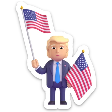 Donald Trump holding USA flag sticker