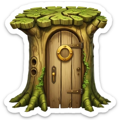 old tree trunk with door sticker