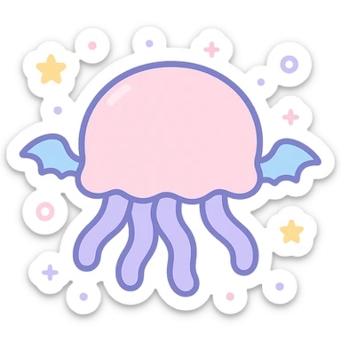 Remove background, keep kawaii style jellyfish with no face, pastel dreamy colors, mini bat wings, transparent background sticker