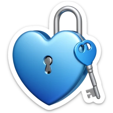 A blue gradient heart-shaped lock with a silver key sticker